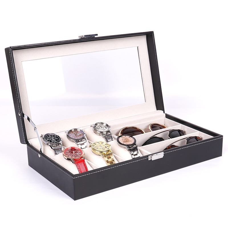 Extended 6-digit Watch Box + 3-digit Glasses Box Silk Cotton Head Jewelry Storage Box Storage Box Organizer Watch Box Case