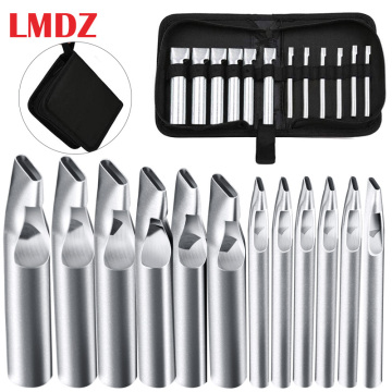 LMDZ 12Pcs Leather Craft Oval Shape Hole Punch Set Leather Hollow Hole Puncher Flat Hole Punch Maker Cutter Chisel Working Tool