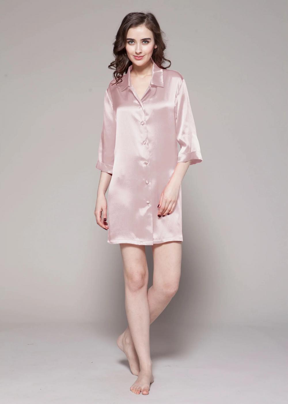 19 Momme Classic Silk Nightshirt Women's Nightgown Button Down Sleepshirt Boyfriend Notch Collar Sleepwear