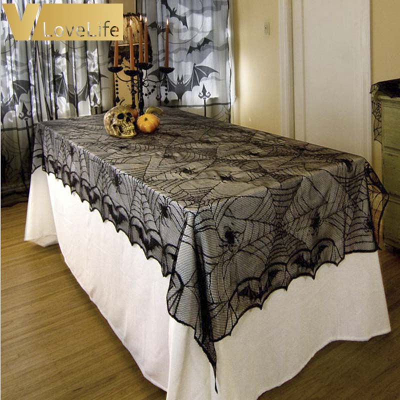 122 x 244Cm Lace Black Spider Web Halloween Decoration For Home Halloween Party Decoration Rectangle Tablecloth