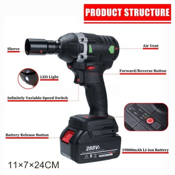 288VF Cordless Electric Impact Wrench 19800mAh 630Nm Brushless Socket Wrench with Rechargeable Battery 100-240V Power Tool