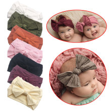 New Handmade Baby Girls Bow Headband Infant Toddler Solid Knot Hair Band Jacquard Rib Wide Nylon Newborn Hair Accessories
