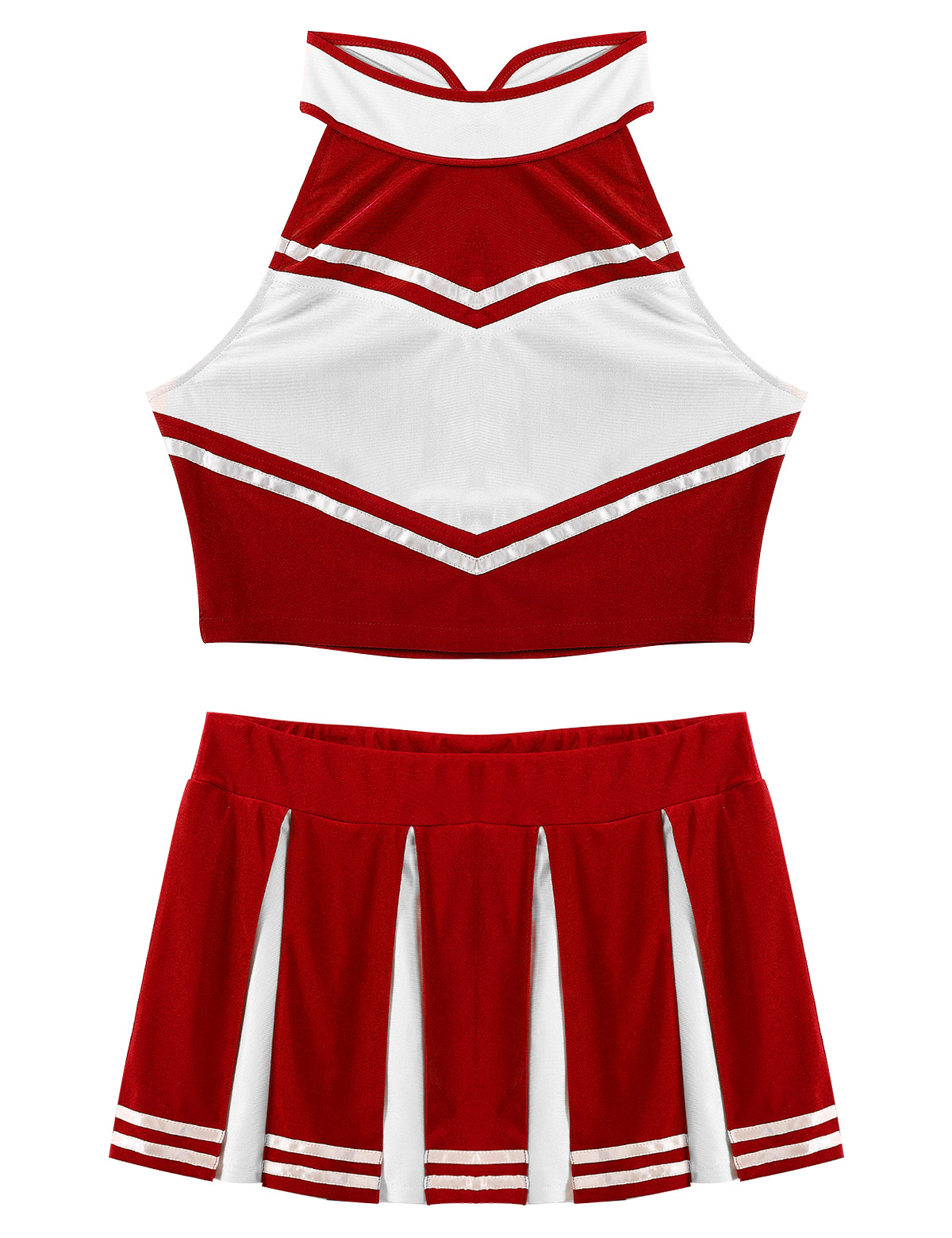 Women Adults Cheerleader Uniform Performance Outfit Japanese Schoolgirl Cosplay Costume Sleeveless Crop Top Mini Pleated Skirt