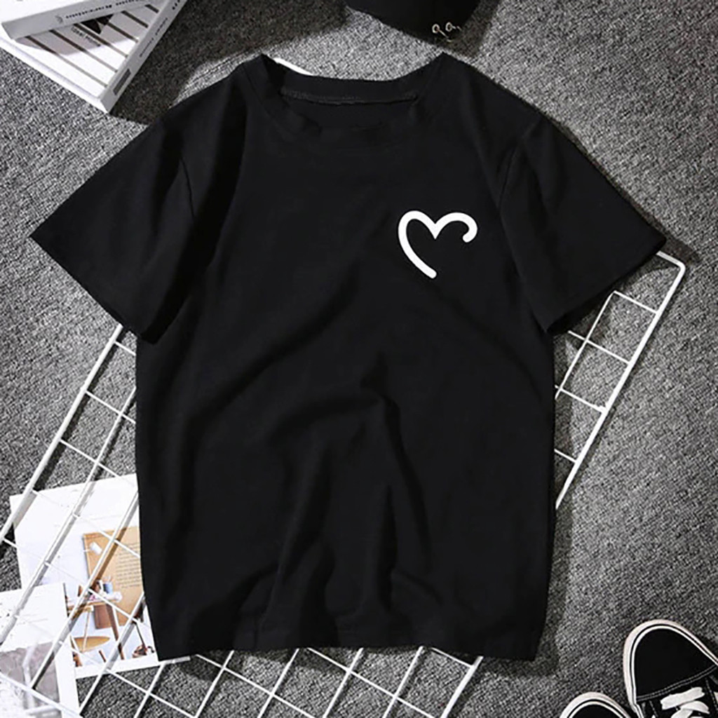 Women Girls Tshirt Plus Size Heart-shaped Print Funny Tees Shirt Casual Loose Short Sleeve T Shirt White Black Tops Ropa Mujer