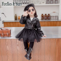 Spring Autumn girls PU Jacket baby tutu coat toddler outwear kids streetwear clothes fashion fasux leather mesh patch 2 to 7 yrs