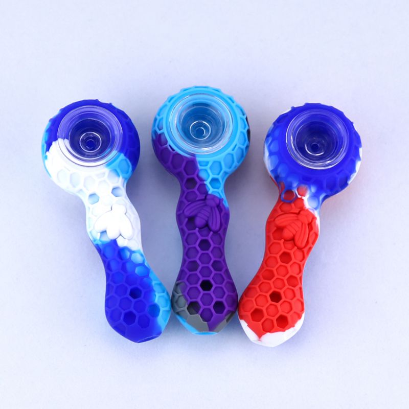 Silicone Smoking Pipe Travel Tobacco Pipes Spoon Cigarette Tubes Herb Accessories Plastic Tobacco Grinder Assorted Random Color