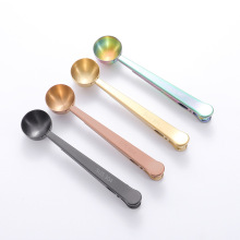 Two-in-one Multifunction Coffee Spoon 304 Stainless Steel Kitchen Supplies Scoop With Bag Seal Clip Coffee Measuring Spoon
