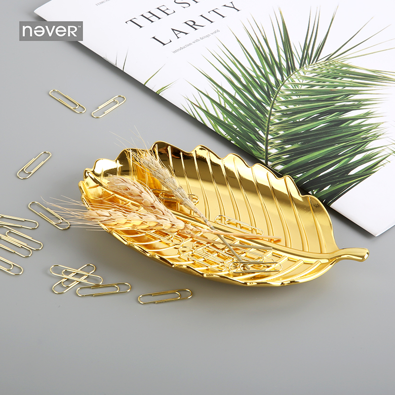 NEVER Golden Leaf shape Clip holder with Metal Paper Clips Stationery tray Clip Dispenser desk storage tray Office Accessories