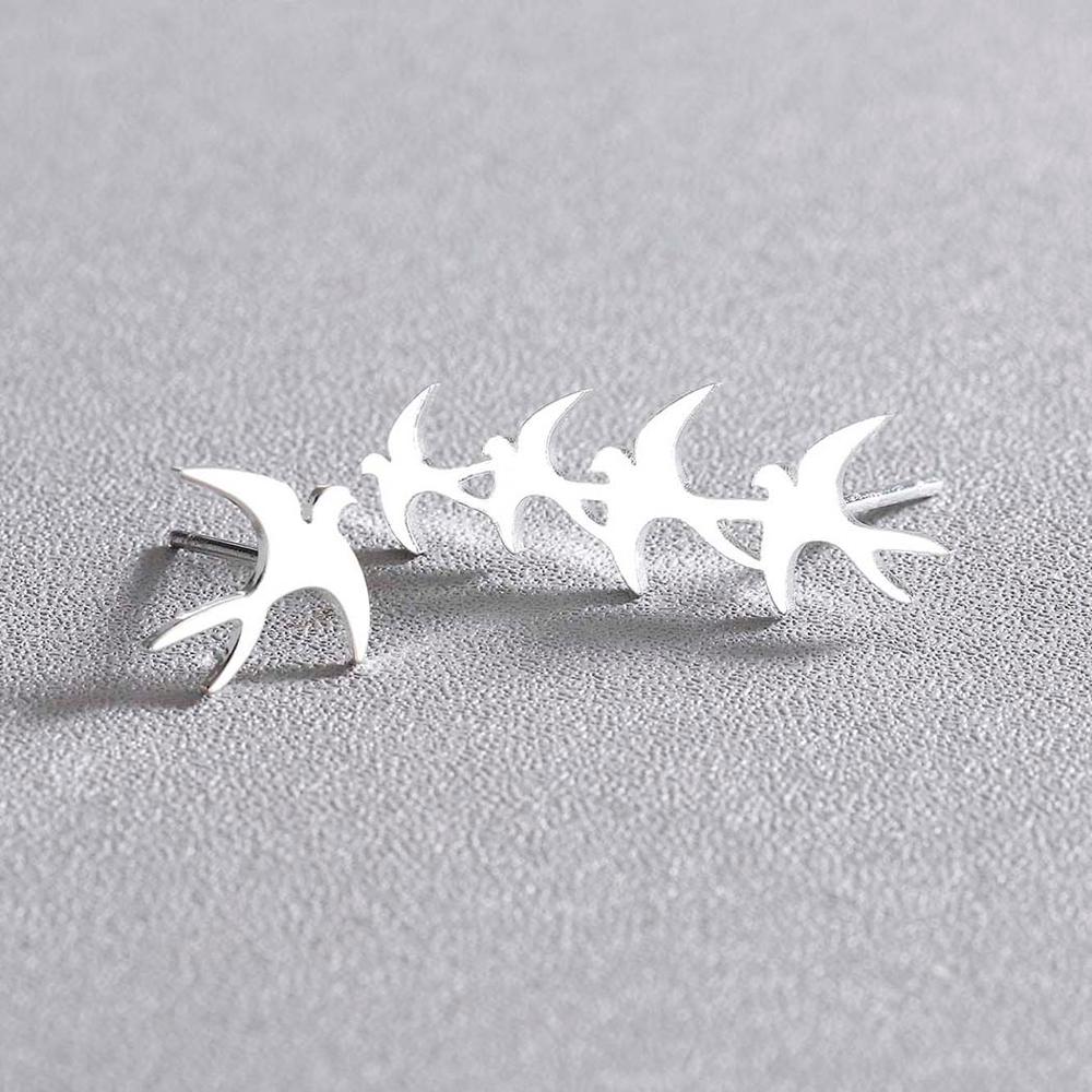 Chandler New-Fashion Asymmetry Steel Small Flock of Birds Earring Bird Ear Climber Stud Earrings Gold Color Swallow Bronics