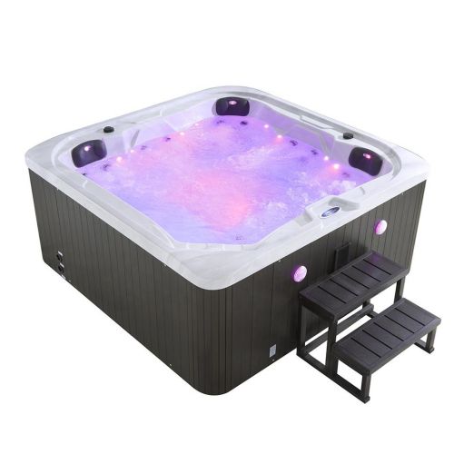 hot tub with led lights and waterfall