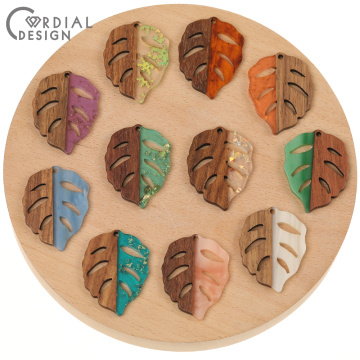 Cordial Design 50Pcs 28*37MM Earrings Accessories/Charms/Leaf Shape/Natural Wood & Resin/DIY Making/Jewelry Findings & Component