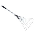 Expandable Hand Tool Garden Rake 9 Teeth Portable Telescopic Stainless Steel Agriculture Collect Loose Debris Lawns Lightweight