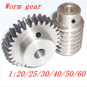 1 sets 1M Worm gear with rod 20/25/30/40/50/60 teeth steel worm gear reduction ratio:1:20/25/30/40/50/60 worm rod bore 8mm