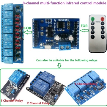 8CH DC 5V 12V Multi-function IR infrared remote control module Delay Self-locking VS1838 Receiver decoder for Relay Switch Board