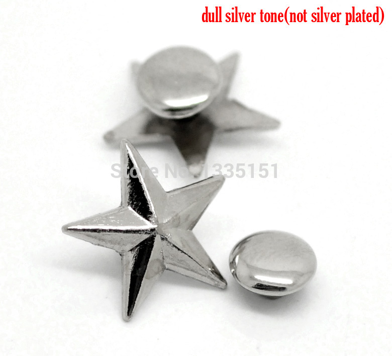 Free shipping -50 Sets Silver Tone Star Spike Rivet Studs Spots 14mmx13mm 7mmBag Leather Clothes J1280