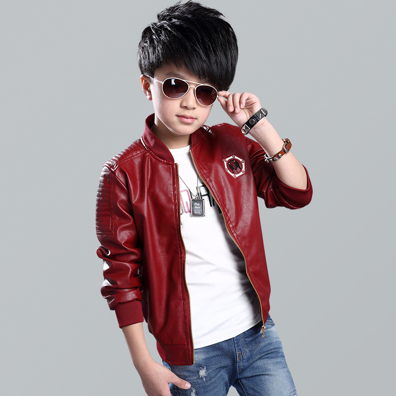 Top Quality Spring Leather Boys Jacket And Coat Waterproof Fashion Pattern O-Neck Black Kids Blazers Jackets Free Shipping