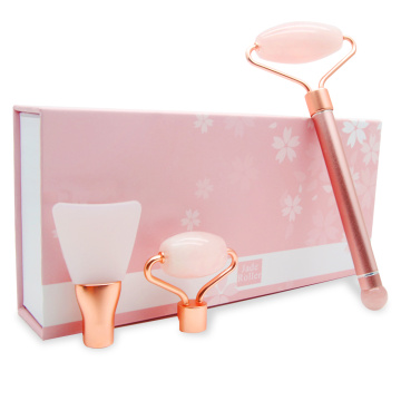 Rose Quartz Roller Slimming Face Massager Lifting Tool Natural Jade Facial Massage Roller Stone Skin Beauty Care Set Gift Box