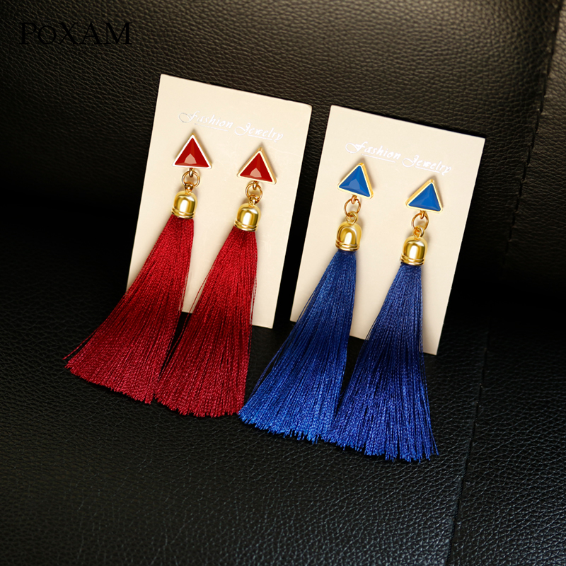 POXAM Vintage Tassel Dangle Drop Earrings For Women Bohemian Silk Fabric Long Fringe Earings 2019 Female Brincos Fashion Jewelry