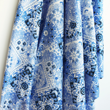 100cm*145cm Heavy 19 momme Silk Cotton Fabric Poplin Chinese Ethnic Blue White