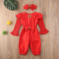 2020 New Baby Girl Clothes Fashion Kids Girl Sets 2Pcs Lace Flare Sleeve Bow Romper Headband Child Girl Clothes Streetwear 1-5Y