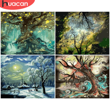 HUACAN DIY Pictures By Number Tree Kits Drawing On Canvas Painting By Numbers Landscape Hand Painted Paintings Gift Home Decor