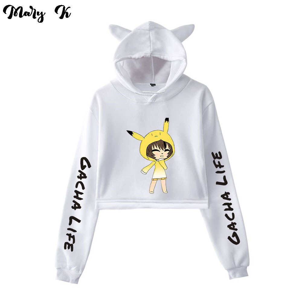 Gacha Life Crop Hoodie Sweatshirts Women Cat Pullover Girl Kawaii Harajuku Tracksuit