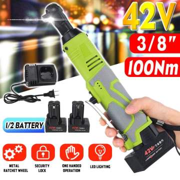 42V 100N.m Cordless Electric Wrench Angle Drill Screwdriver 3/8 Cordless Ratchet Wrench Scaffolding With 1/2 Lithium-Ion Battery