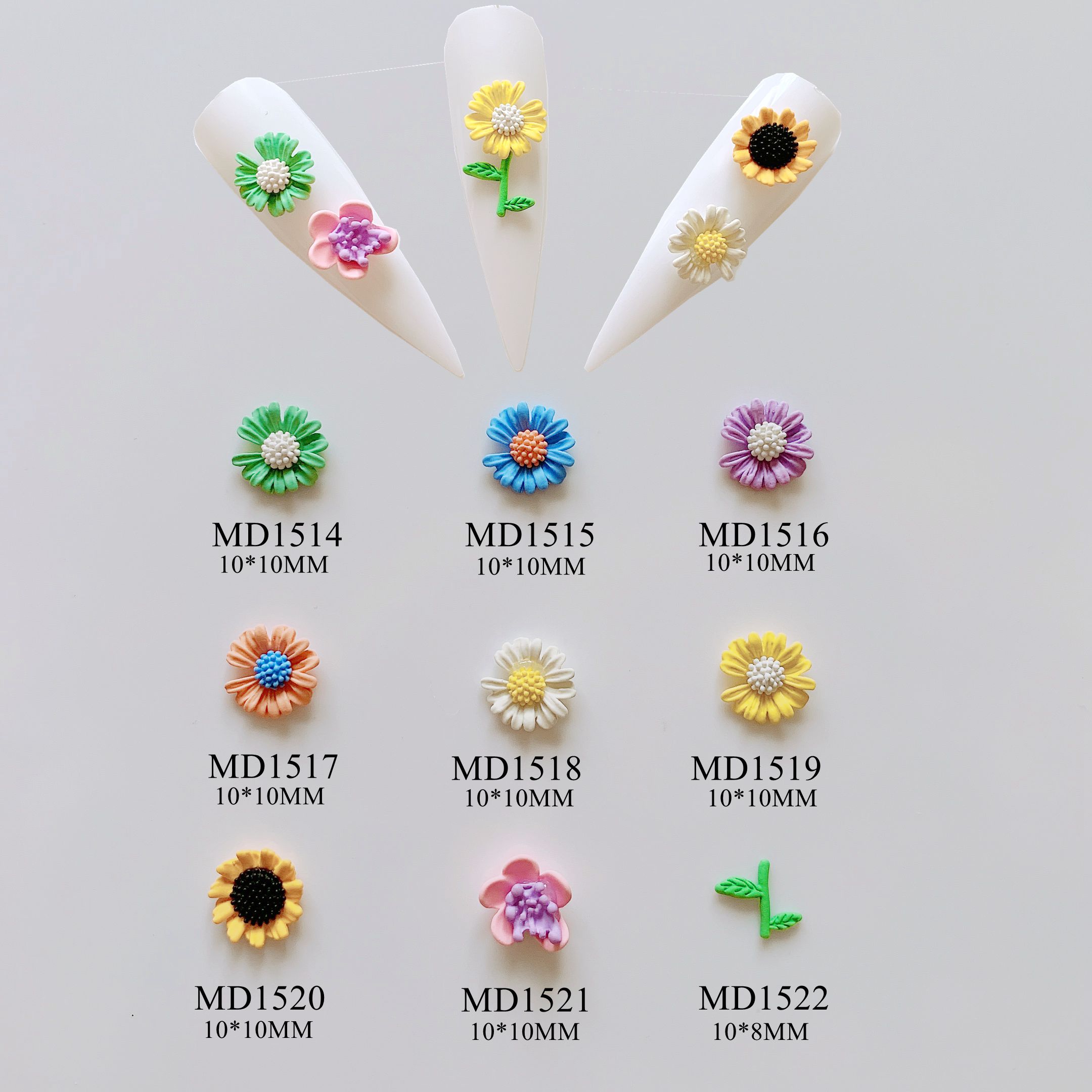 10pcs Nail Art 3D Charms Colorful Daisy Blossom Flower Leaf Shape Metal Nail Art Decorations