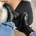 Size35-40 Chunky Motorcycle Boots For Women Autumn 2020 Fashion Round Toe Lace-up Combat Boots Ladies Shoes