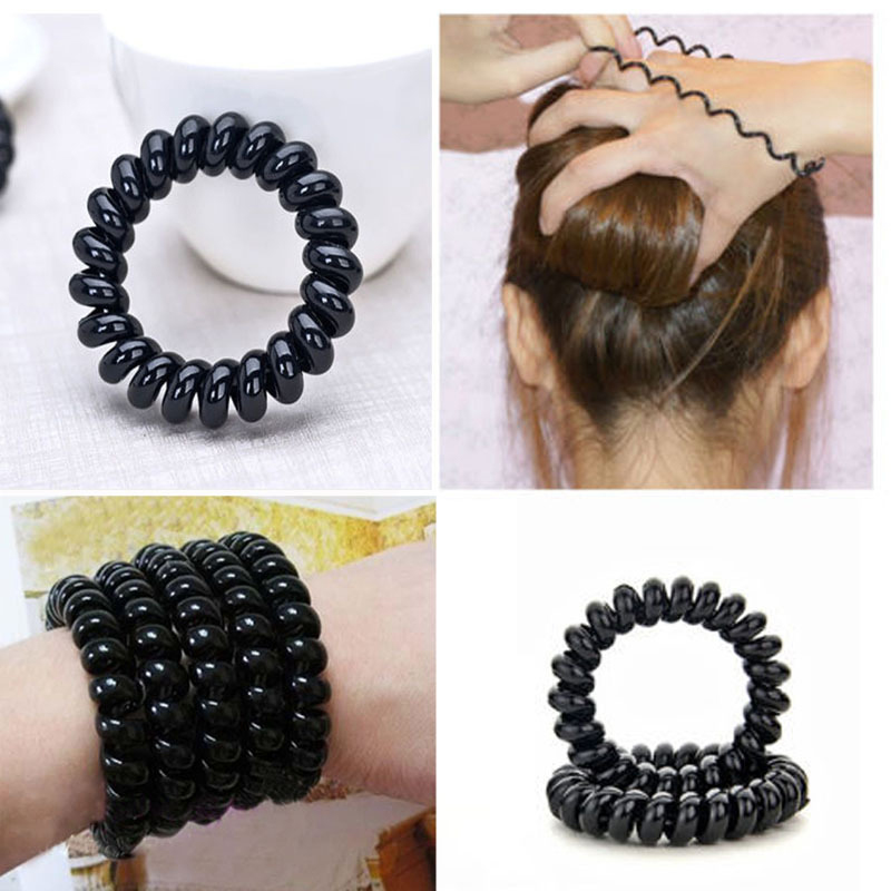 10pcs/lot Black Random Color Telephone Cord Women Elastic Hair Rubber Bands Girls Tie Gum Ponytail Hair Accessories Headwear