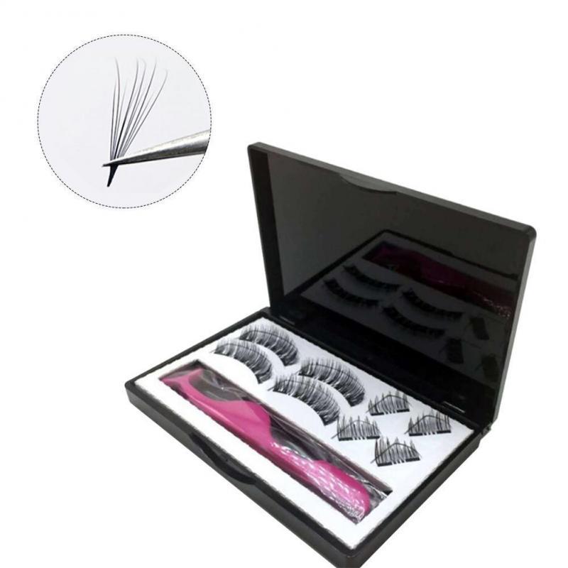 8PCS 3D Double Magnetic False Eyelashes Pure Handwork Black Eye lashes Natural Thick Curling Strong Magnets lashes makeup tool