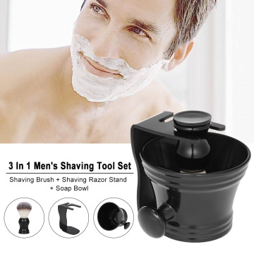 3 In 1 Men's Shaving Tool Set Shaving Brush + Shaving Razor Stand + Soap Bowl Male Facial Cleaning Tools Beard Shaving Kit
