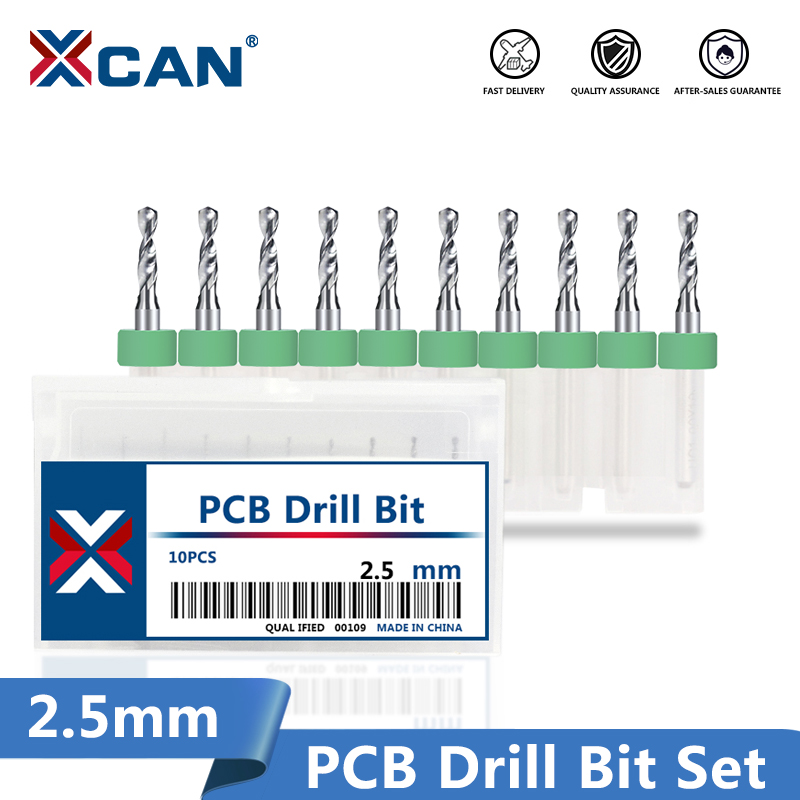 XCAN 10pcs 2.5mm Carbide PCB Drill Bits 3.175mm Shank Print Circuit Board Mini CNC Machine Drill Bit Set