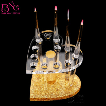 Professional Heart Round Makeup Nail Art 12 Holes Gold Rest Stand Display Brushes Acrylic Gel Nail Brush Pen Holder