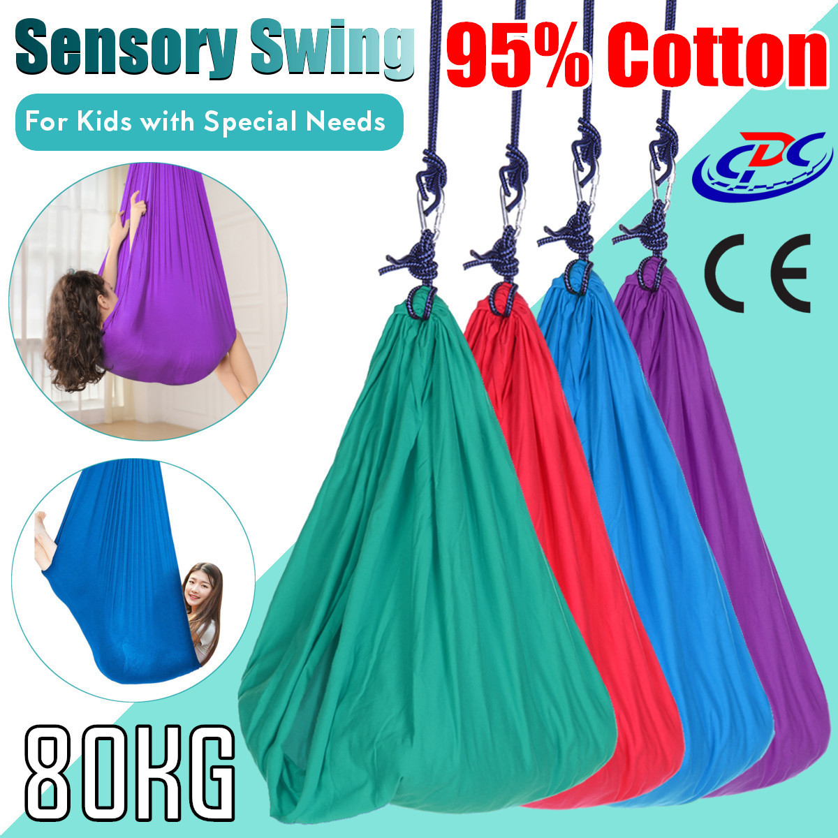 Kids Cotton Swing Hammock for Autism ADHD ADD Therapy Cuddle Up to 80kg Sensory Child Therapy Elastic Parcel Steady Seat Swing