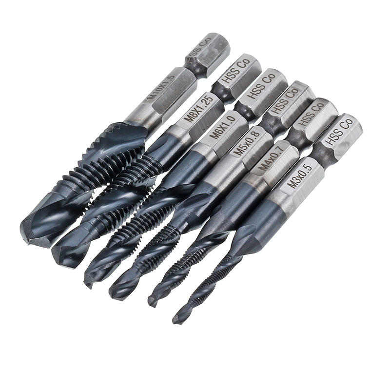 6pc/set HRC89 M3-M10 Combination Drill Tap Bit Set TiAlN Coated Deburr Countersink Bits