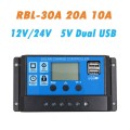 12V 24V,10A 20A 30A Auto PWM LCD Display SolarController With Dual USB Output , Solar Panel Battery Charge Collector Regulator