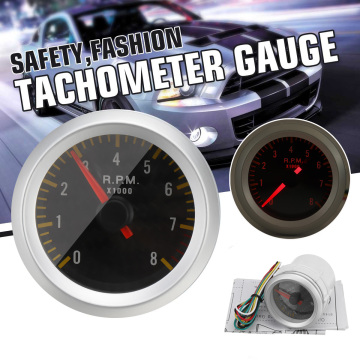White Carbon Fiber Face 2'' 52mm Car Tachometer Gauge Yellow LED Display 12V 0-8000 RPM Universal Auto RPM Meter