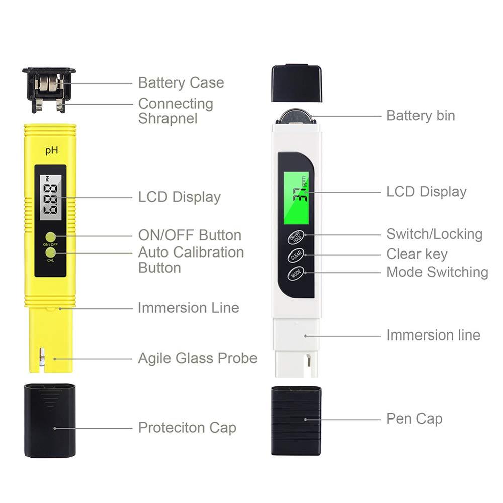 TDS&PH Meter Digital Water Tester Digital 0.0-14.0 PH Meter Tester 0-9990ppm Digital TDS EC LCD Water Purity PPM Aquarium Filter