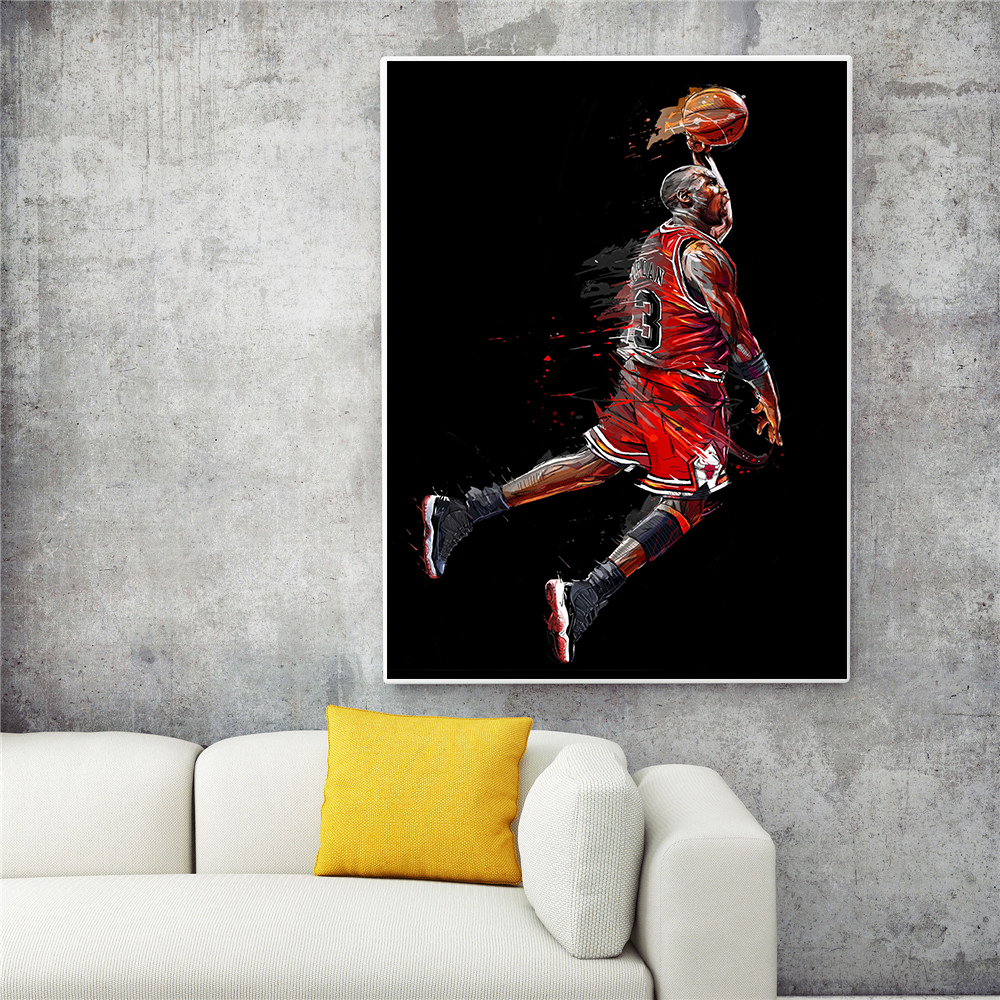 Abstract Art Painting Poster Flying Slam Dunk Basketball Wall Picture Decorate Living Room Bedroom Sports Canvas