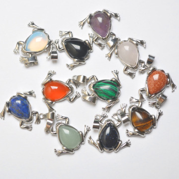 Natural Green Malachite/Crystal/Sandstone/Lapis/Carnelian/Opal Stone GEM Pendant Frog Animal Jewelry 1PCS S3084-S3094