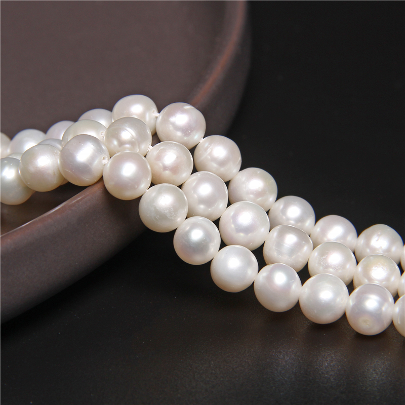 Grade A 7-8mm White Near Round Pearl Beads High Quality Freshwater Natural Pearls For Jewelry Making DIY Necklace 14' Strand'