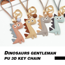 Creative dinosaur keychain PU leather bag pendant personalized bell car keychain pendant gift