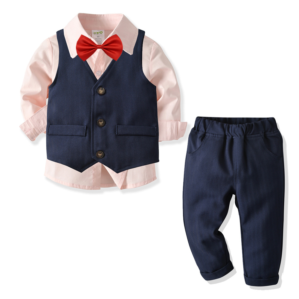 4pcs Boys Suits Vest Shirt Pant Bow Tie Baby Formal Dress Suit Kids British Style Gentleman Wedding Clothing Trousers Blazers Ba
