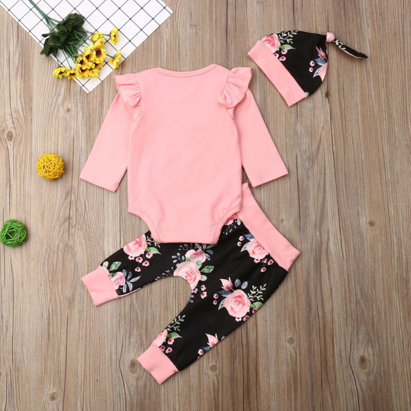 2019 Baby Autumn Winter Clothing Newborn Baby Girls Clothes Letter Romper Jumpsuit + Floral Pants Leggings 3pcs Outfit Set 0-24M