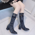 Sexy Jean Boots Women's AnkleTube Women Short Boot Winter Mid Heel Denim Boot 2020 Lady Stylish Jeans Boots Zipper Shoes Cowboy
