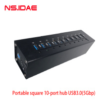 High-power 10-port easy to carry USB3.0 hub