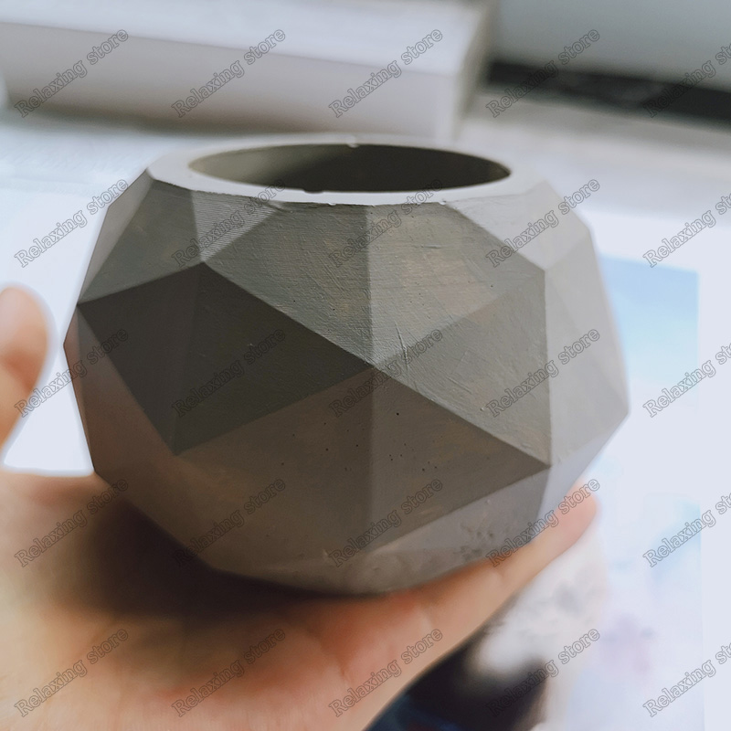 Geometric Diamond Shape Flowerpot Silicone Concrete Mold For Succulent Plants Plaster Craft Round Pot Cement Clay Molds