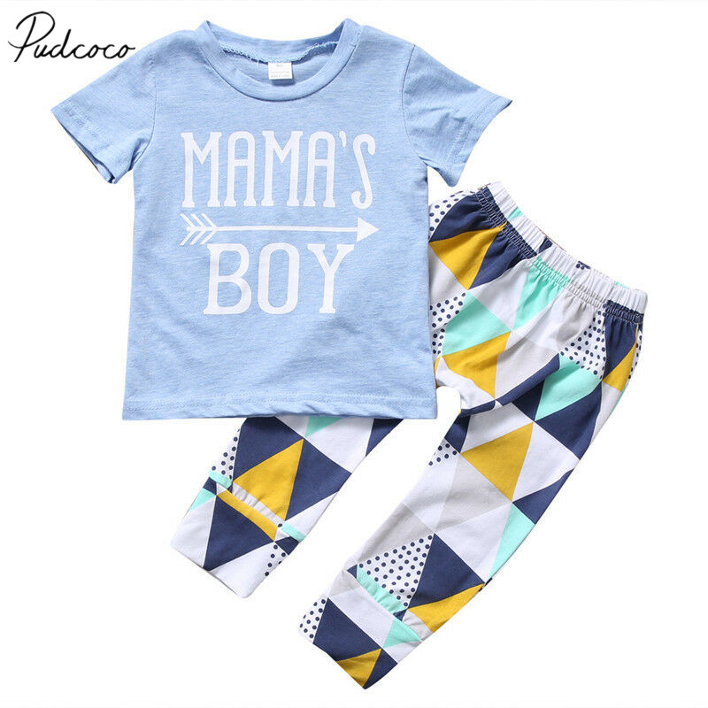 2019 Baby Summer Clothing Newborn Infant Baby Kids Mamas Boy T-shirt Long Pants 2pcs Sets Playsuit Arrow Print Outfits Clothes