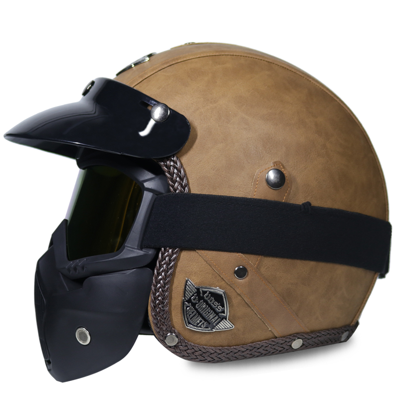 HOT sale Open Face Half PU Leather Helmet Moto Motorcycle Helmets vintage Motorbike Headgear Casque Casco For helmet